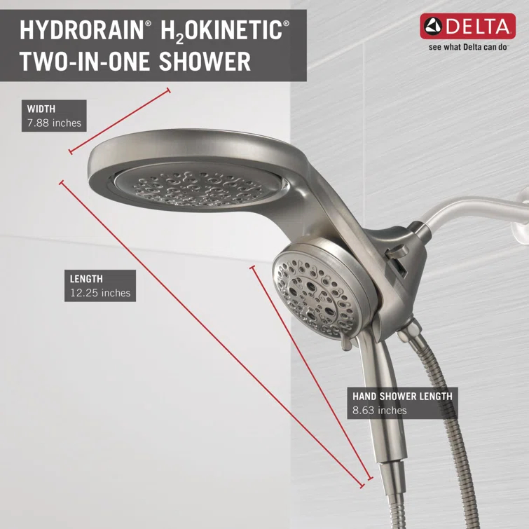 Hydrorain 5 Spray Dual Shower Head and Handheld Shower with Lumicoat and H2Okinetic 2.5 GPM