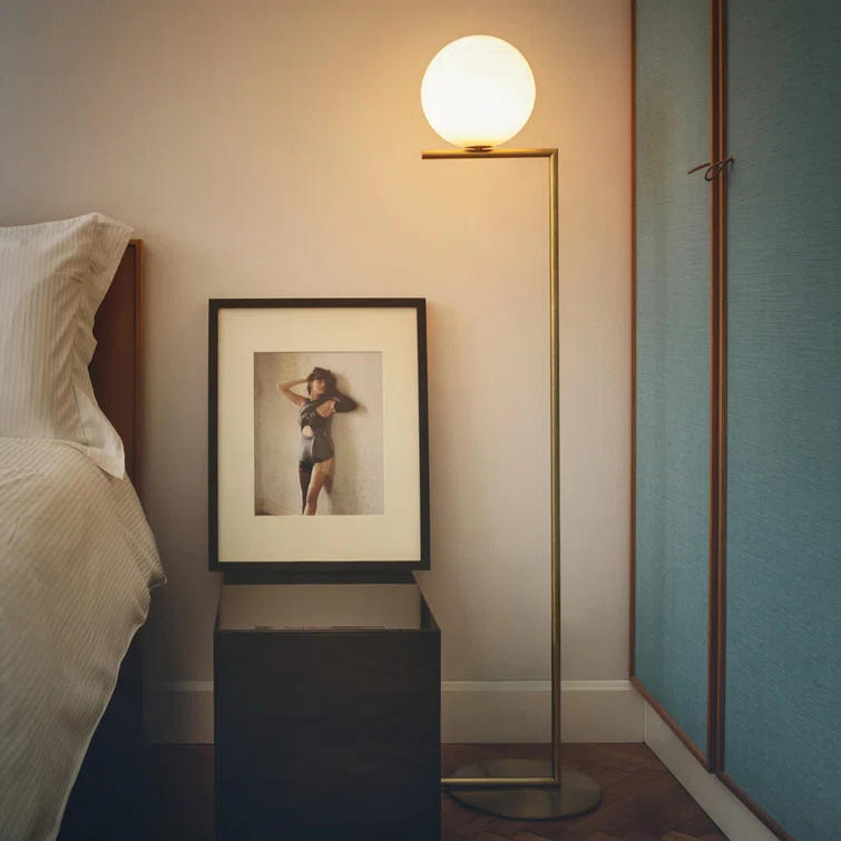 Elegant Brass IC Task Floor Lamp with Opal Glass Diffuser