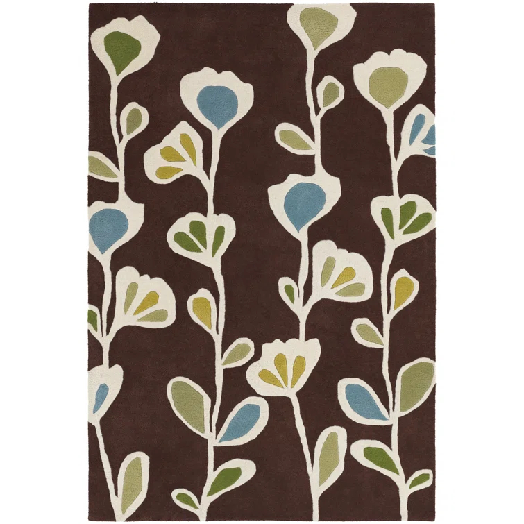 Handmade Blue Floral Tufted Wool Rectangular Rug 7'9" x 10'6"