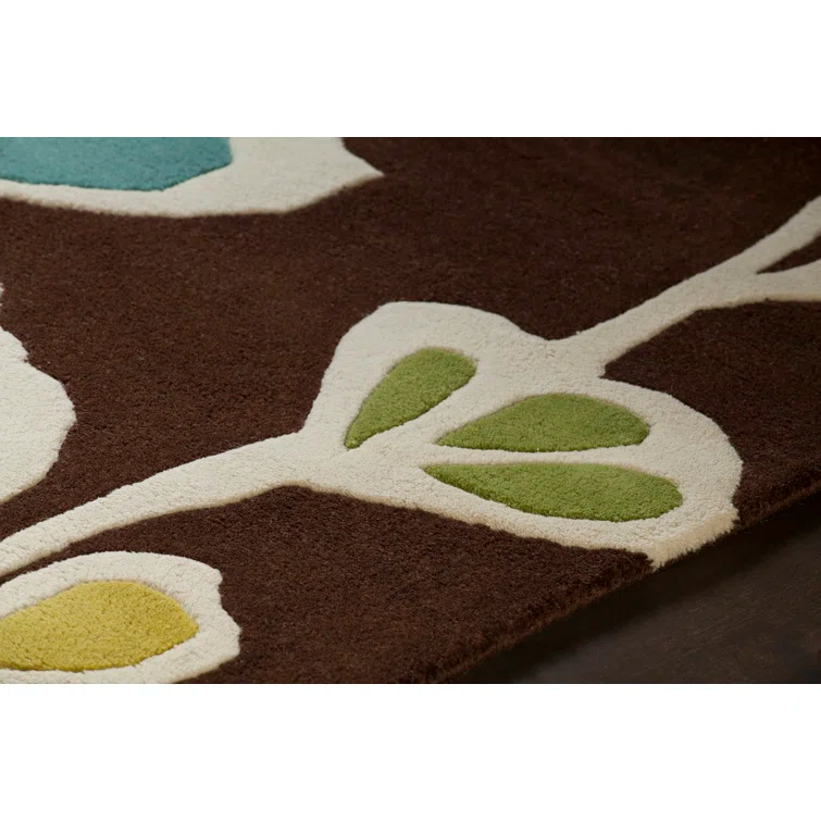 Handmade Blue Floral Tufted Wool Rectangular Rug 7'9" x 10'6"