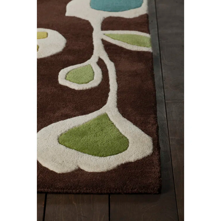 Handmade Blue Floral Tufted Wool Rectangular Rug 7'9" x 10'6"