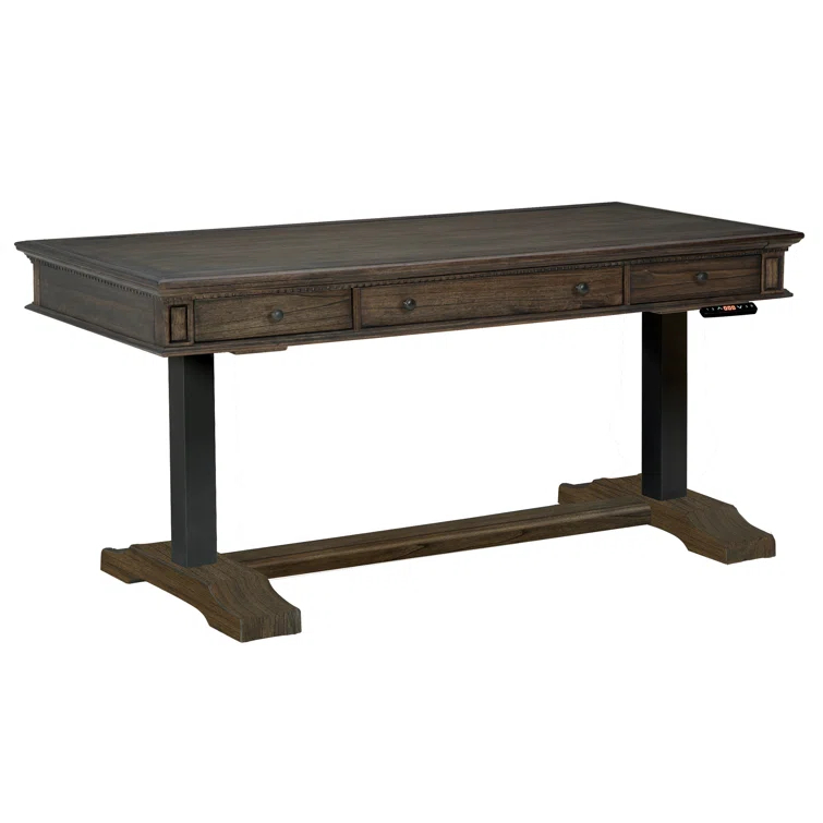 60" Dark Brown Adjustable Height Wood Home Office Desk with Drawers