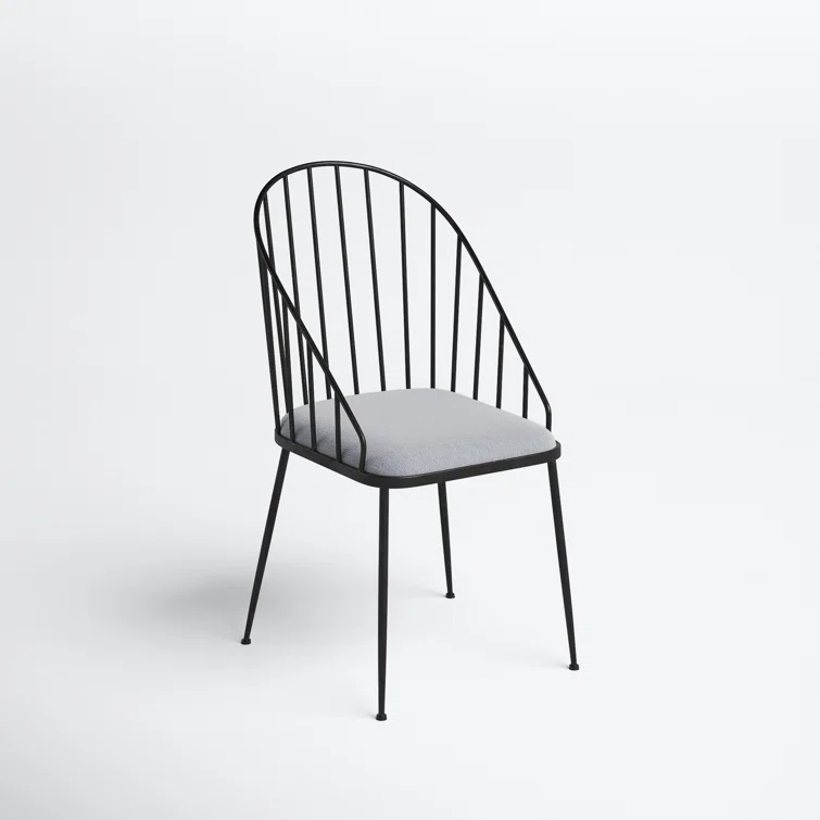 Marlowe Upholstered Metal Windsor Back Side Chair in Black