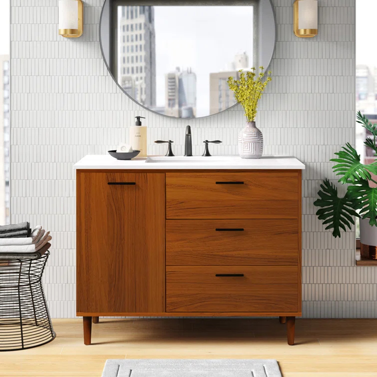 Burroughs 42'' Single Bathroom Vanity with Engineered Marble Top