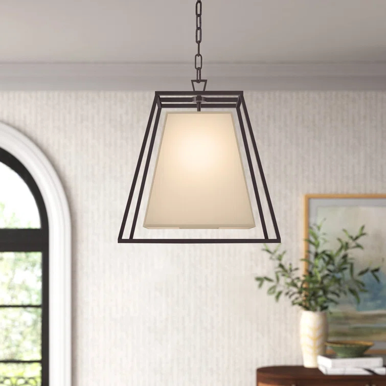 Kyle 17" Transitional Four-Light Pendant in Old Bronze with Faux Silk Shade