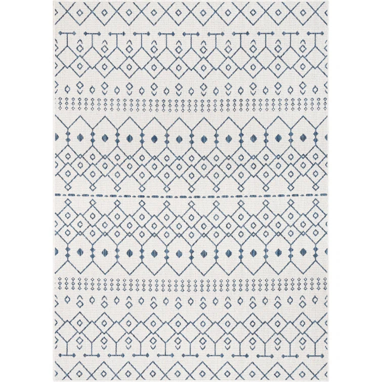 Marshanna Nord Trellis Light Blue Indoor/Outdoor Flat-Weave Area Rug