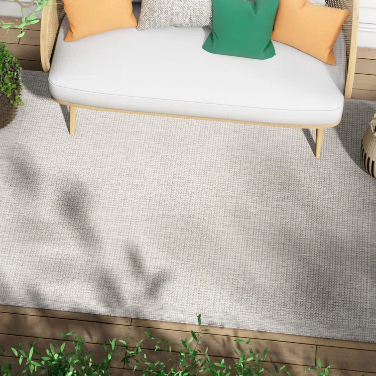 Medusa Clesha Solid Striped Border Indoor Outdoor Gray Ivory Flatweave Rug