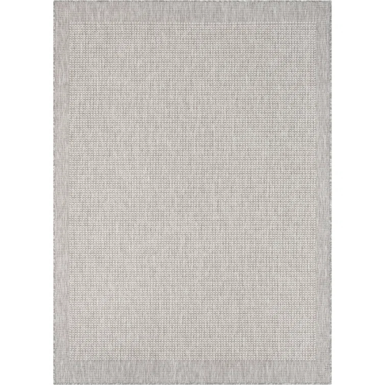Medusa Clesha Solid Striped Border Indoor Outdoor Gray Ivory Flatweave Rug