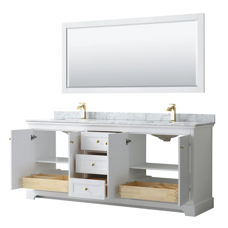 Wyndham Collection Avery 80'' Double Bathroom Vanity with Marble Top with Mirror