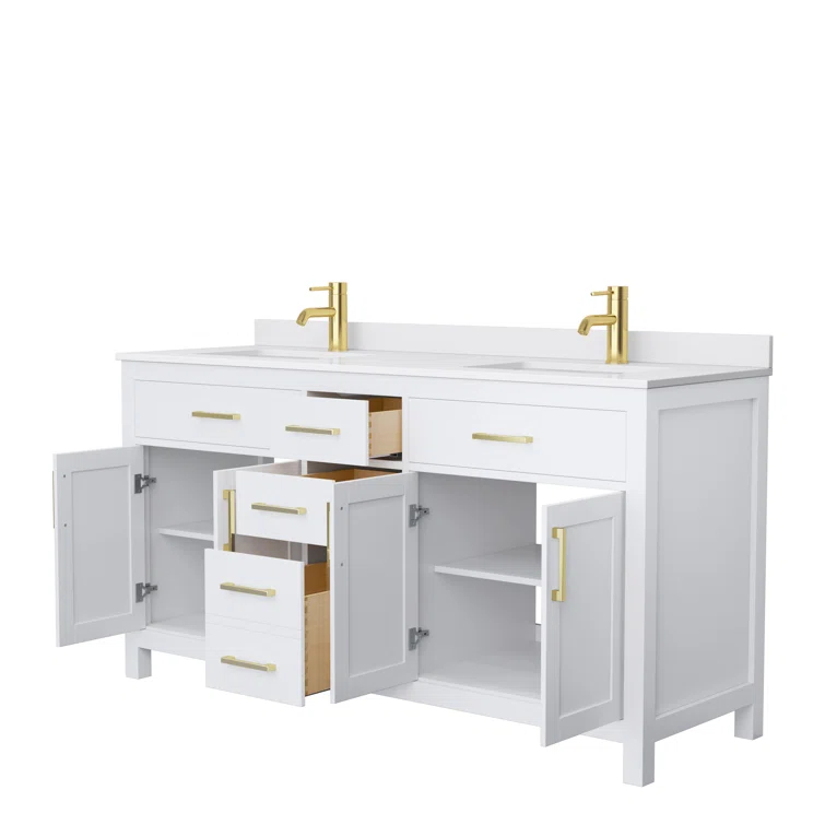 Beckett 66" Freestanding Double Bathroom Vanity with Cultured Marble Top