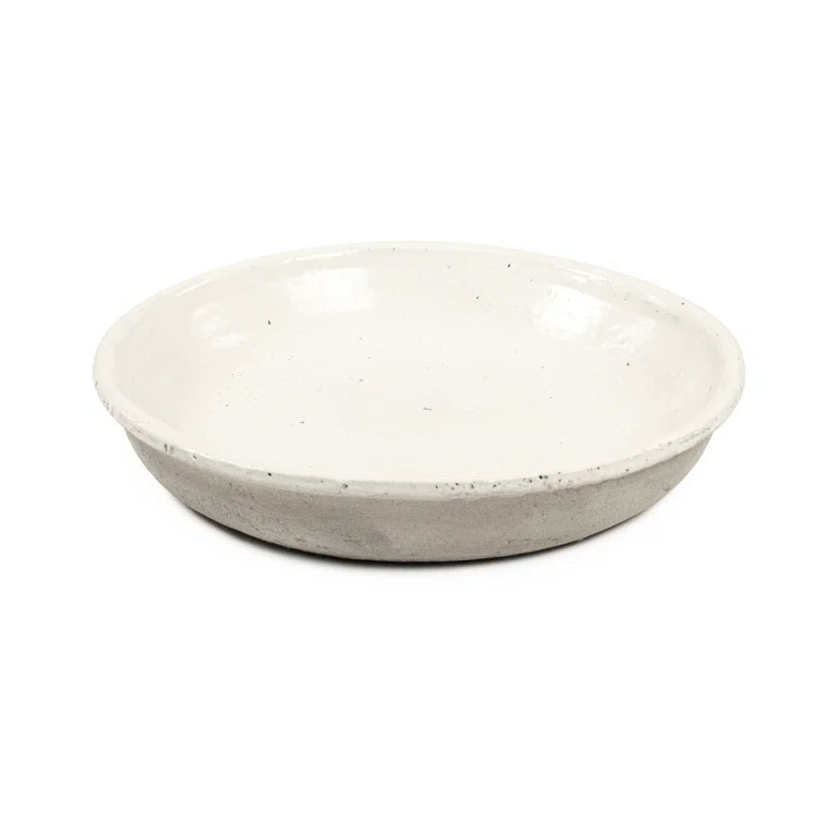 Distressed White Round Stoneware Decorative Plate, 15"