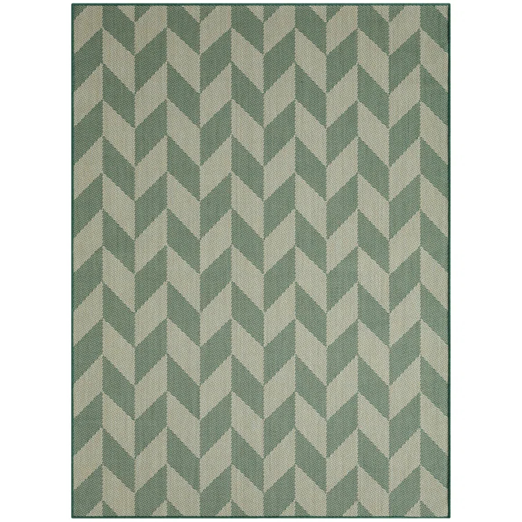 NICOLE MILLER NEW YORK Patio Country Calla Herringbone Indoor/Outdoor Area Rug, Beige/Green
