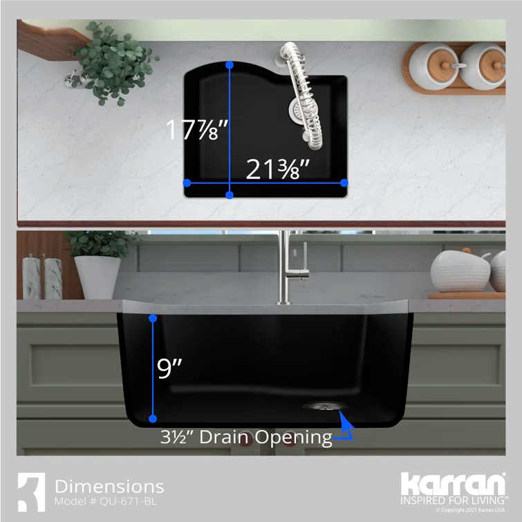 Karran Undermount Quartz Composite 24'' X 20-3/4'' Single Bowl Kitchen Sink