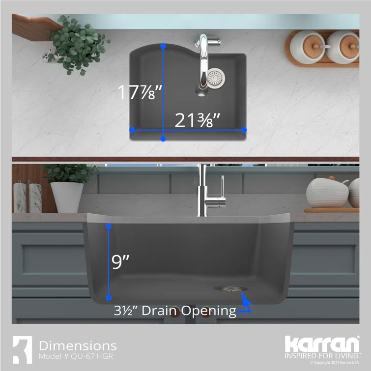 Karran Undermount Quartz Composite 24'' X 20-3/4'' Single Bowl Kitchen Sink