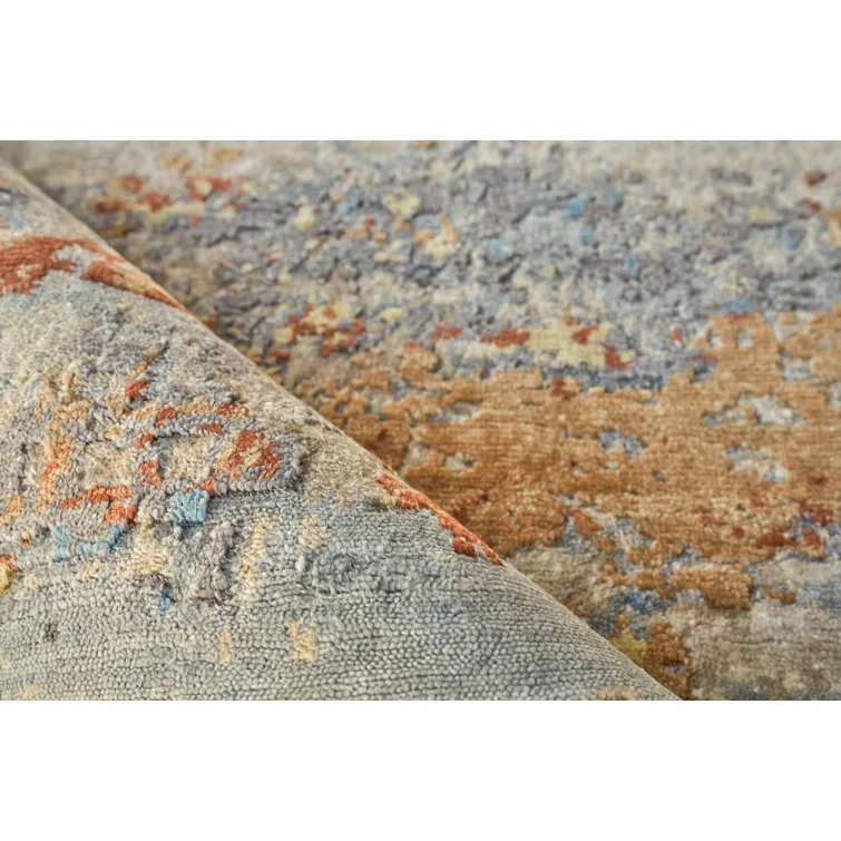 Laureno Abstract Hand-Knotted Synthetic Blue/Gray Area Rug