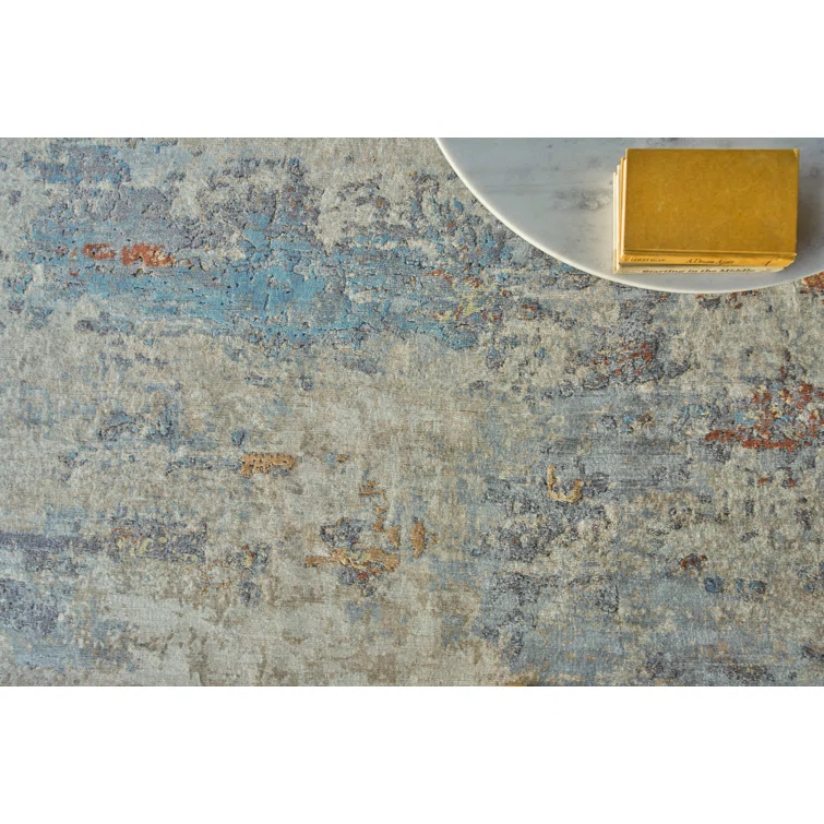 Laureno Abstract Hand-Knotted Synthetic Blue/Gray Area Rug