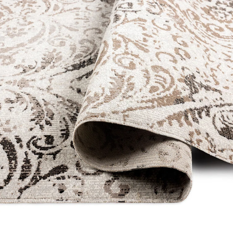 NICOLE MILLER NEW YORK Patio Sofia Juniper Paisley Indoor/Outdoor Area Rug, Ivory/Mustard