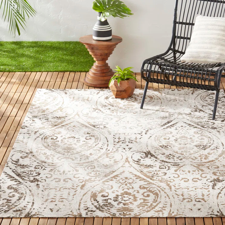 NICOLE MILLER NEW YORK Patio Sofia Juniper Paisley Indoor/Outdoor Area Rug, Ivory/Mustard