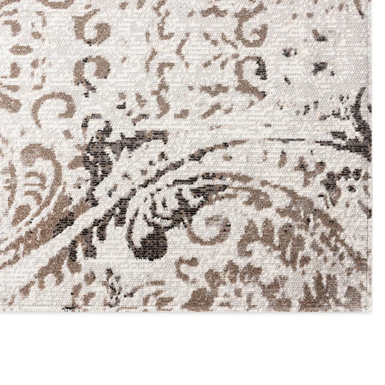 NICOLE MILLER NEW YORK Patio Sofia Juniper Paisley Indoor/Outdoor Area Rug, Ivory/Mustard
