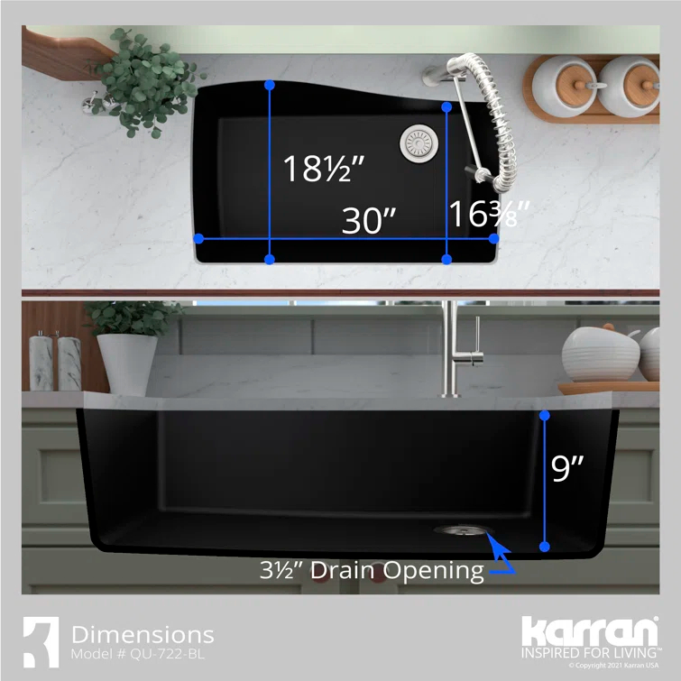 Karran Undermount Quartz Composite 33-1/2'' X 21'' Single Bowl Kitchen Sink