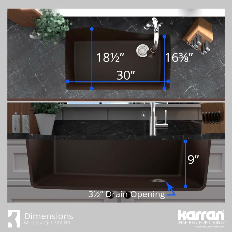 Karran Undermount Quartz Composite 33-1/2'' X 21'' Single Bowl Kitchen Sink