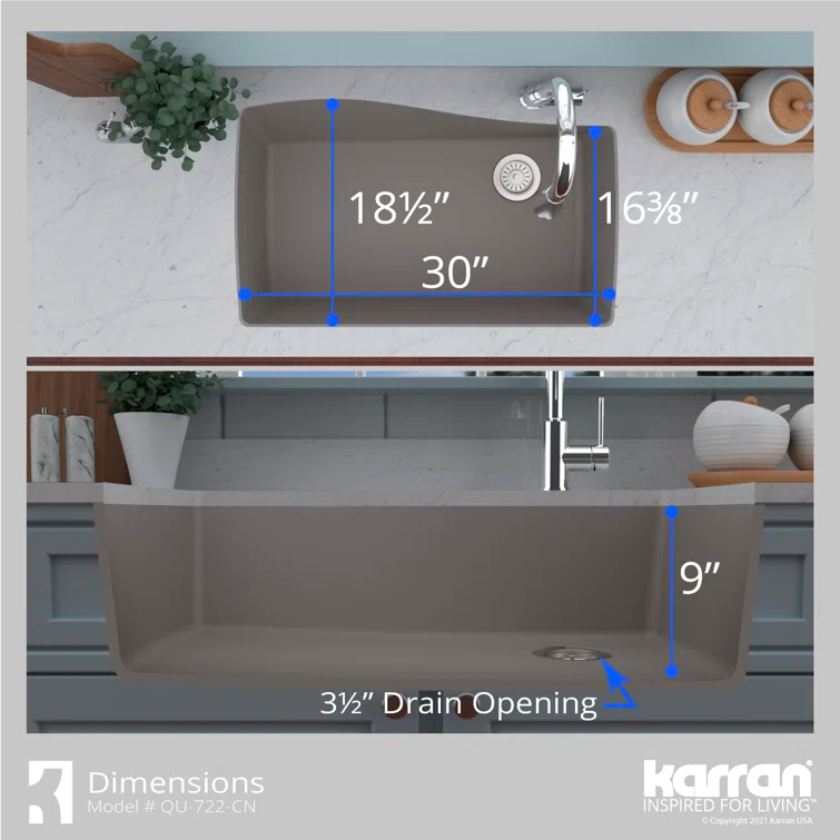Karran Karran Quartz Composite 33-1/2'' X 21'' Single Bowl Undermount Kitchen Sink Kit QU-722-BR-PK1