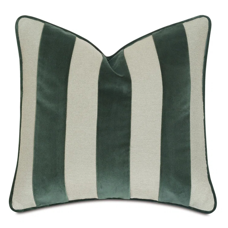 Olive Green and Beige Velvet Cotton Blend Square Throw Pillow
