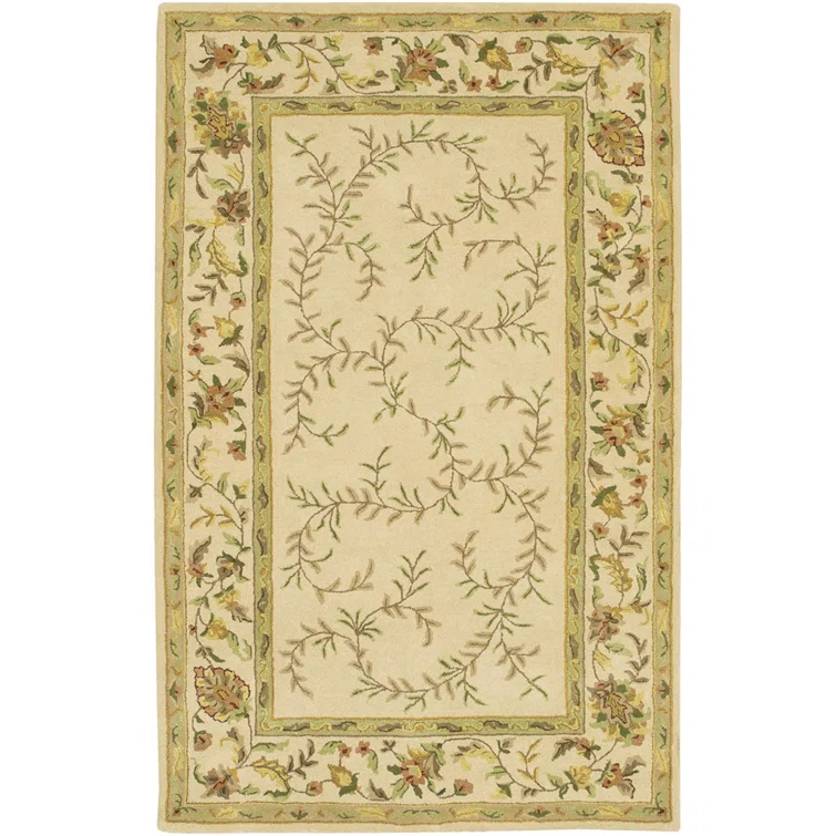 Metro Handmade Tufted Wool Cream/Green Area Rug