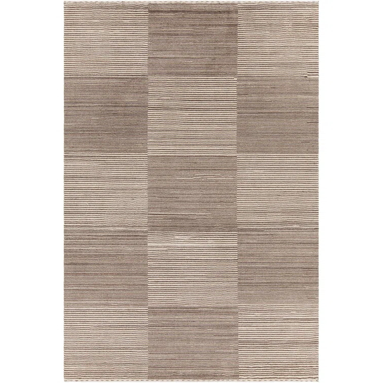 Bohemian Chic Hand-Knotted Wool Rectangular Area Rug, 9' x 13', Brown