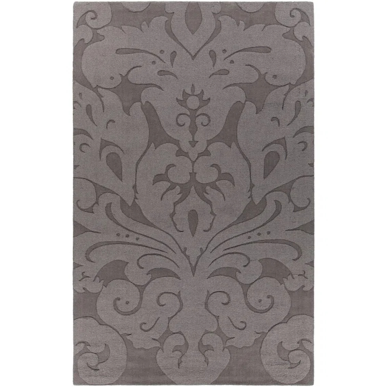 Raya Damask Handmade Tufted Wool Charcoal Area Rug