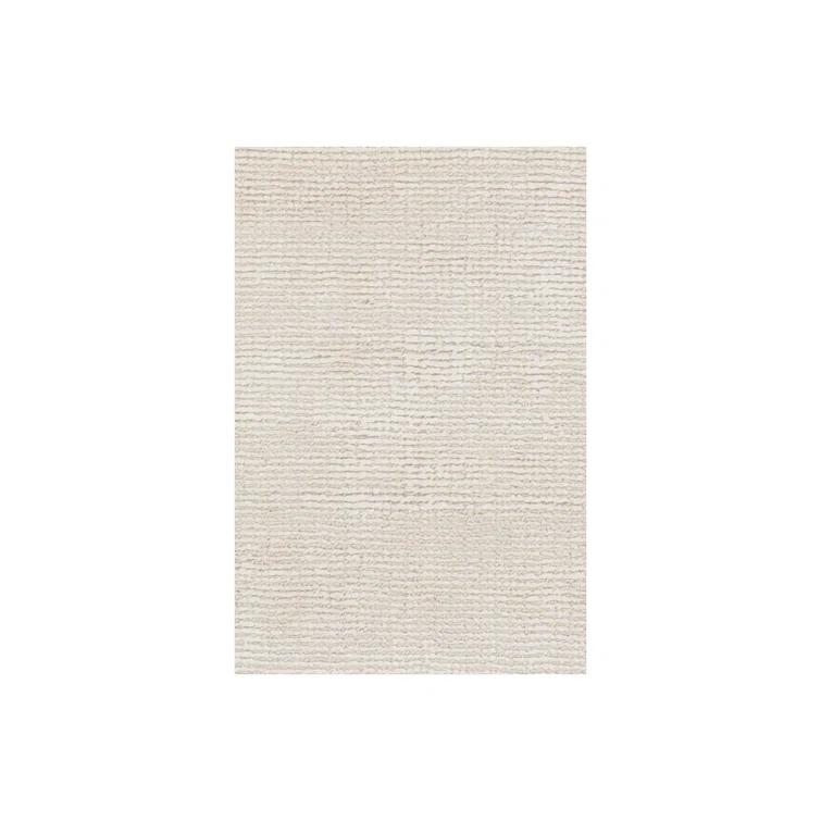 Ivory Rectangular Hand-Woven Wool Blend Area Rug 5' x 7'