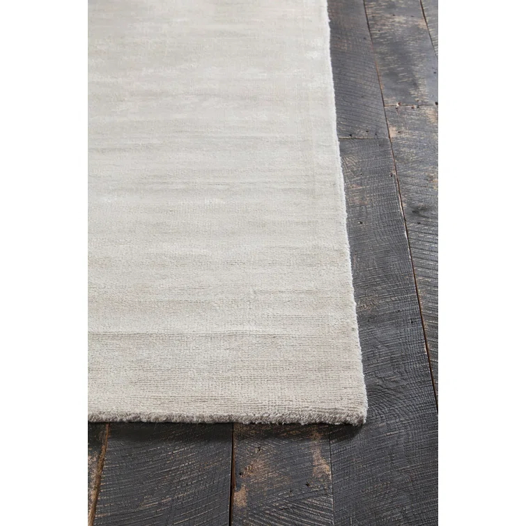 Ivory Rectangular Hand-Woven Wool Blend Area Rug 5' x 7'
