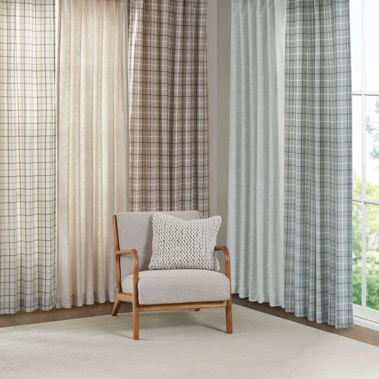Anaheim Woven Plaid Room Darkening Thermal Fleece Lined Single Curtain Panel