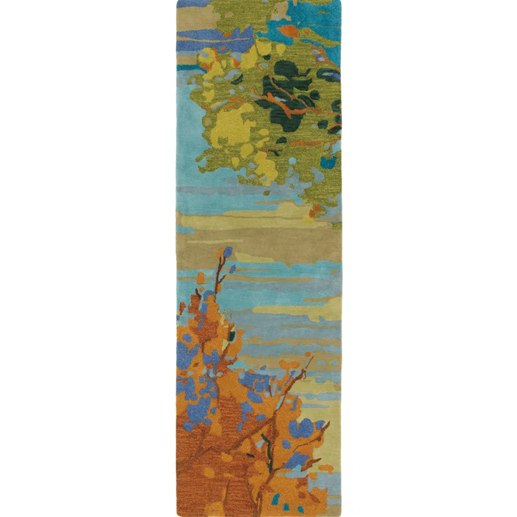 Landscape Floral Handmade Tufted Wool Teal/Yellow/Blue Area Rug