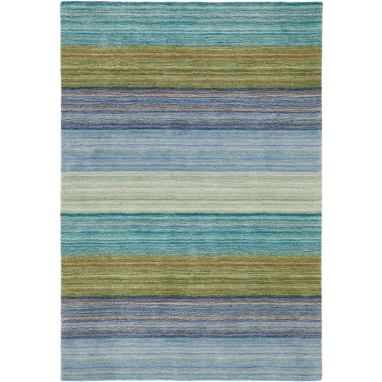 Brushstroke Striped Handmade Tufted Wool Dark Blue/Yellow Area Rug