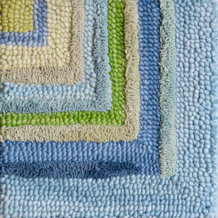 Concentric Geometric Handmade Tufted Wool Blue/Green/Yellow Area Rug