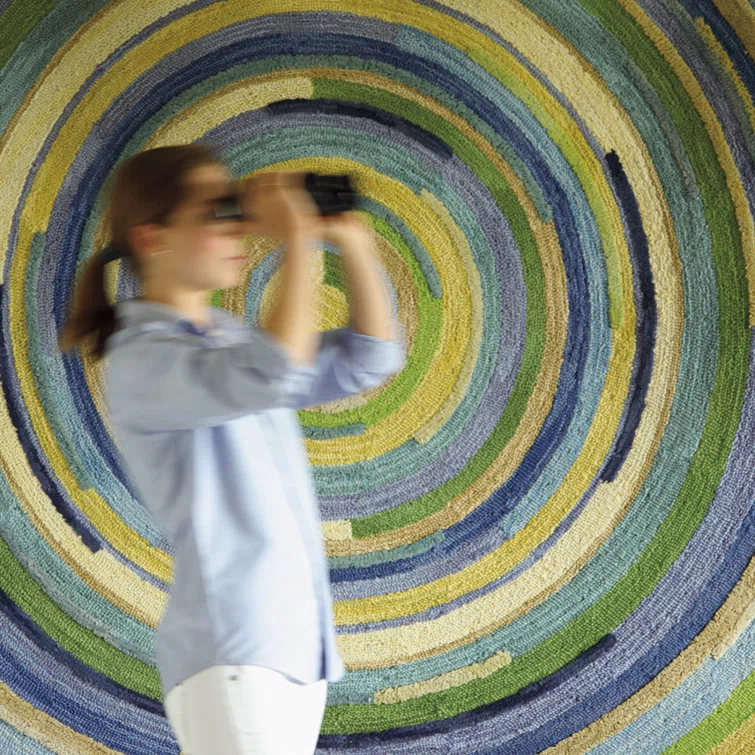 Concentric Geometric Handmade Tufted Wool Blue/Green/Yellow Area Rug