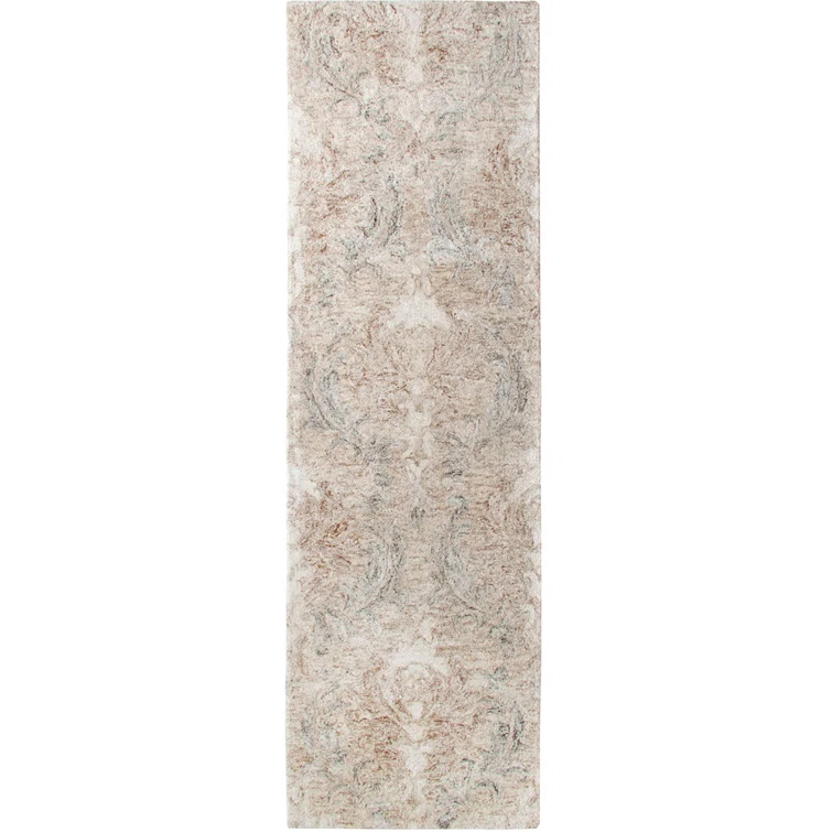 Carrera Damask Handmade Tufted Wool Stone Area Rug