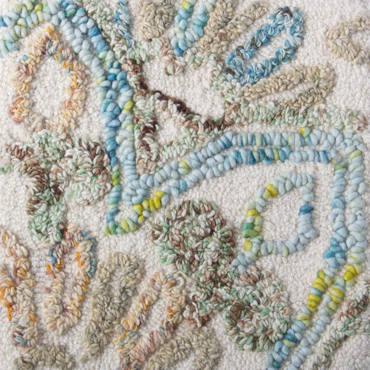 Agra Damask Handmade Tufted Wool Beige/Blue Area Rug