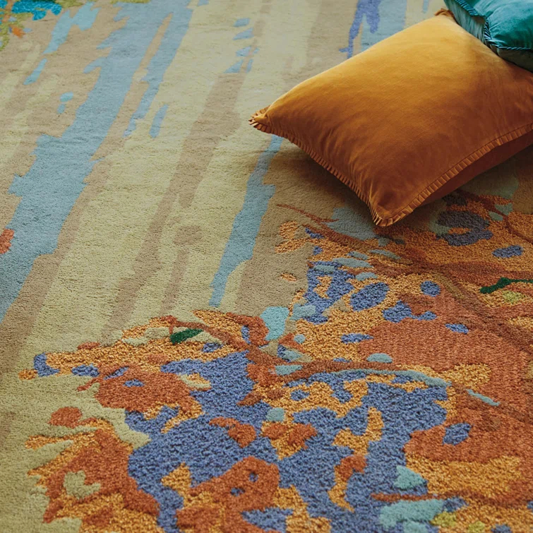 Landscape Floral Handmade Tufted Wool Teal/Yellow/Blue Area Rug