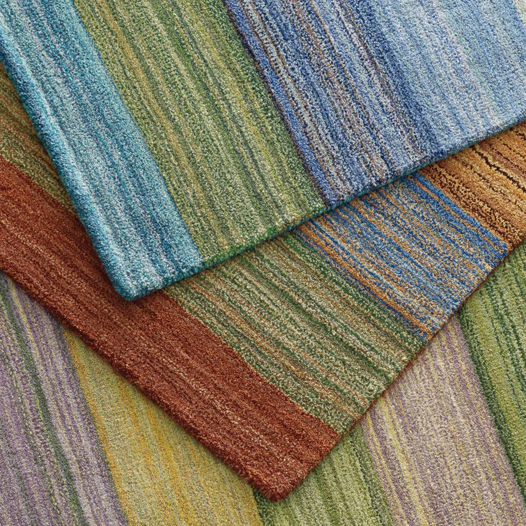 Brushstroke Striped Handmade Tufted Wool Dark Blue/Yellow Area Rug