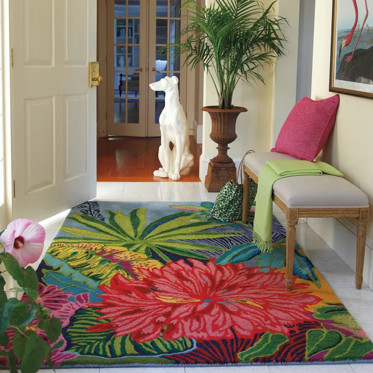 Florals Captiva Handmade Tufted Wool Green/Red/Blue Area Rug