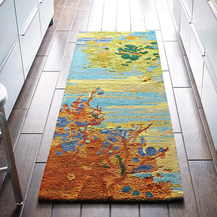 Landscape Floral Handmade Tufted Wool Teal/Yellow/Blue Area Rug