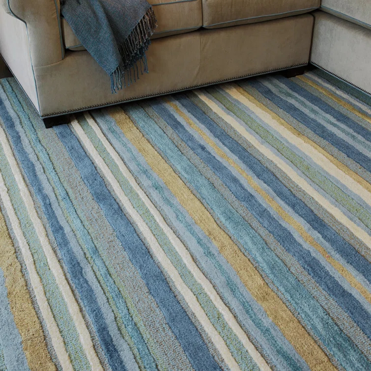 Sheffield Striped Handmade Tufted Wool Blue/Beige/Green Area Rug