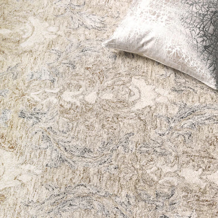 Carrera Damask Handmade Tufted Wool Stone Area Rug