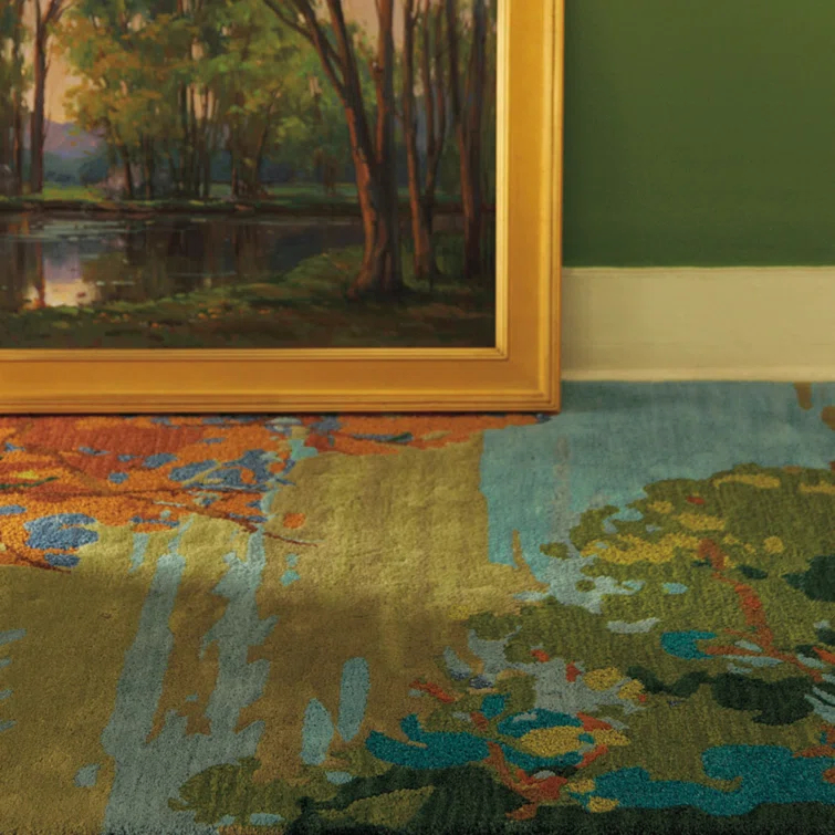Landscape Floral Handmade Tufted Wool Teal/Yellow/Blue Area Rug