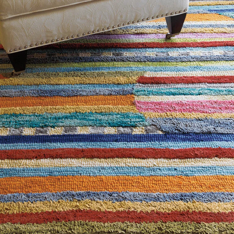 Jubilee Striped Handmade Tufted Wool Orange/Purple/Blue Area Rug