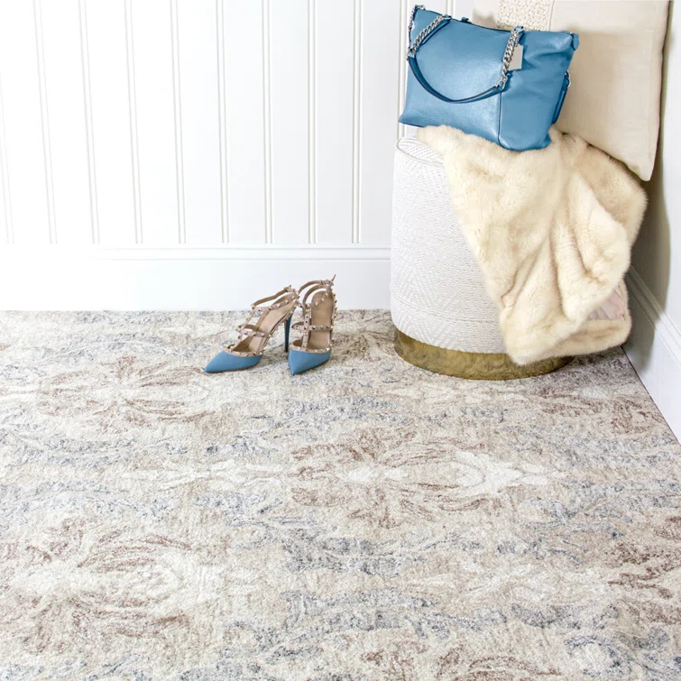 Carrera Damask Handmade Tufted Wool Stone Area Rug