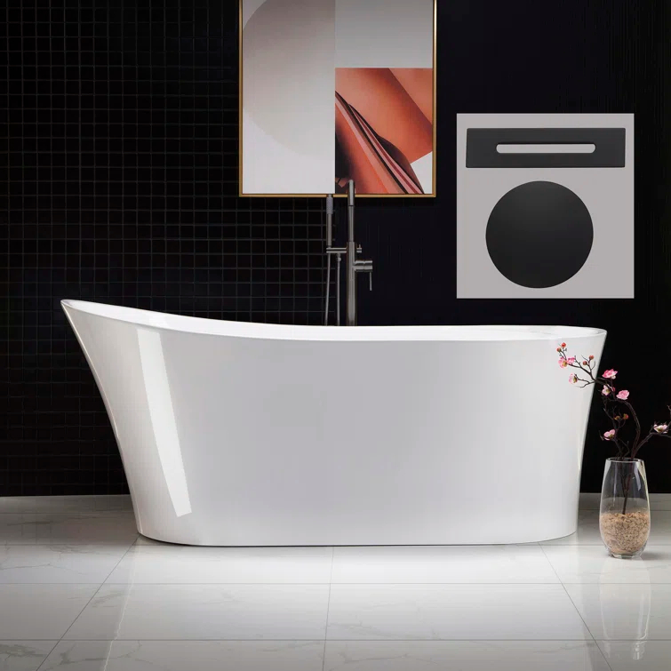 67" x 32" Freestanding Soaking Acrylic Single Slipper Bathtub with Reversible Drain