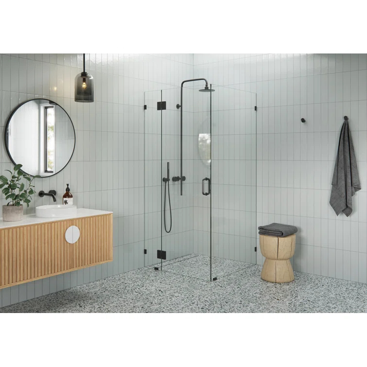 Halo 34.5 in. x 34.5 in. x 78 in. 90-degree Fully Frameless Glass Hinged Shower Enclosure